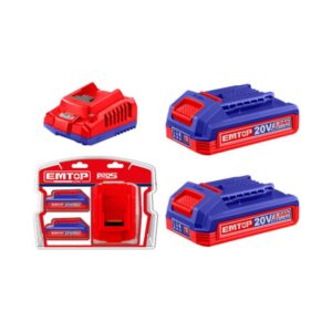 طقم شاحن + 2 بطارية 20 فولت 2 امبير EMTOP ELBCPK2212